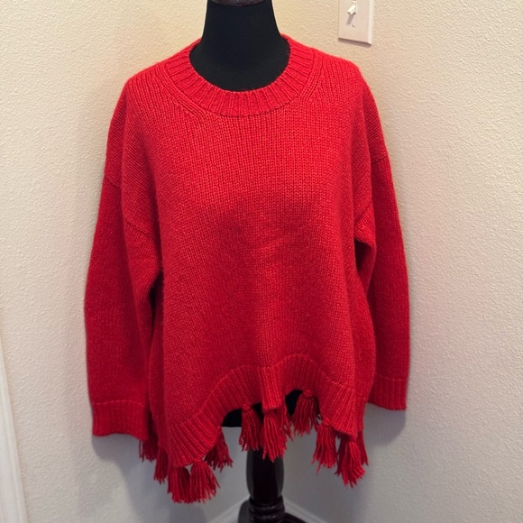 Kate Spade Broome Street Red Airy Wool Alpaca Tassel Sweater Oversized M $348 - Picture 2 of 9
